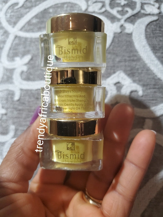 Back in Stock: Bismid cosmetics 3 days Night face shirley x 1 jar sale. Triple action formula. Very effective. Small but work wonder!!