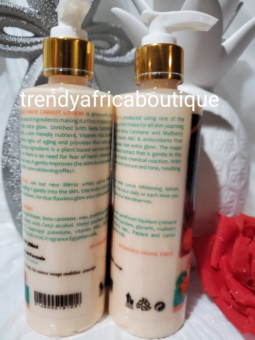 Mirror White Carrot body lotion with egyptian Milk, kojic, natural papaya and carrot extracts 250mlx1 bottle. Spf35