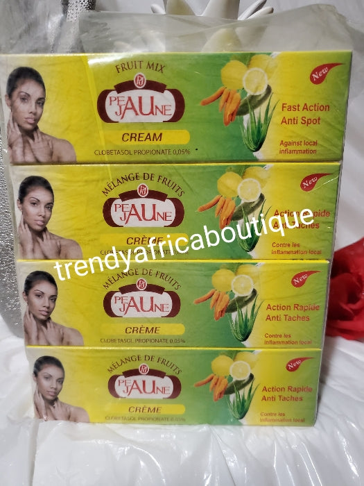 4pcs cream: Original mix fruit peau jaune fast action anti black spots cream, 50g. Mix into body lotion or face cream. Formulated with Lemon, carrot, aloe vera. X 4