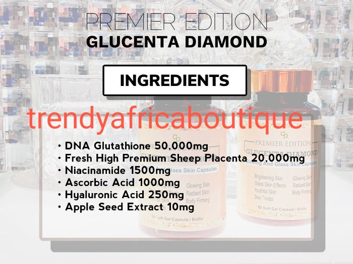1 bottle sale: PREMIER EDITION GLUCENTA DIAMOND  supplements. Brightening & GLOWING skin AND glass skin capsules in 10days. 50 capsules per bottle .
