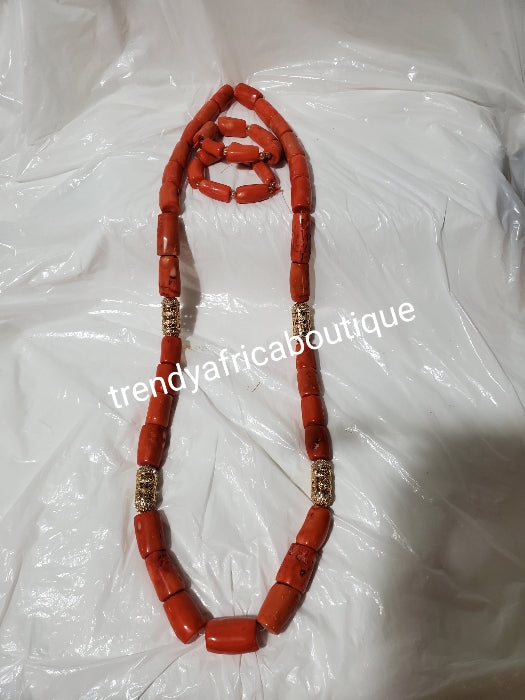 Original Edo Native bead.Coral beaded necklace set for Nigerian/Edo traditional wedding accessories for men. Coral-necklace and 2 bracelet. Big chunky coral