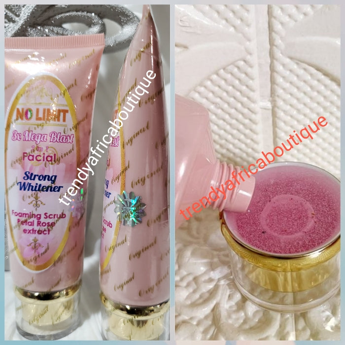 Perfect combo face and body scrub: No limit strong whitening creamy Rose face & body scrub with Rose petal 300g jar + 1 No limit facial scrub. RICHLY FORMULATED.