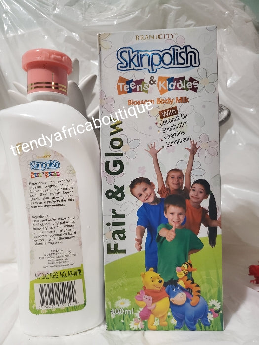Brandcity Skin polish Teens & Kiddies blossom body lotion with coconut oil, shea butter, vitamins and sunscreen production. FAIR & GLOW. 400mlx1 from BRANDCITY