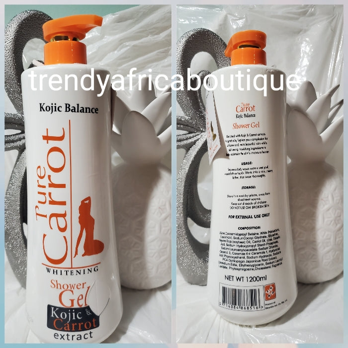 Pure Carrot kojic balance shower gel. 1200mlx 1 bottle sale. Lightening and nourishing shower gel with kojic& carrot oil for more lighting.