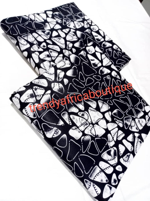 Black/white 100% African Cotton wax print fabric. Sold per 6yds whole & price is for 6yds.