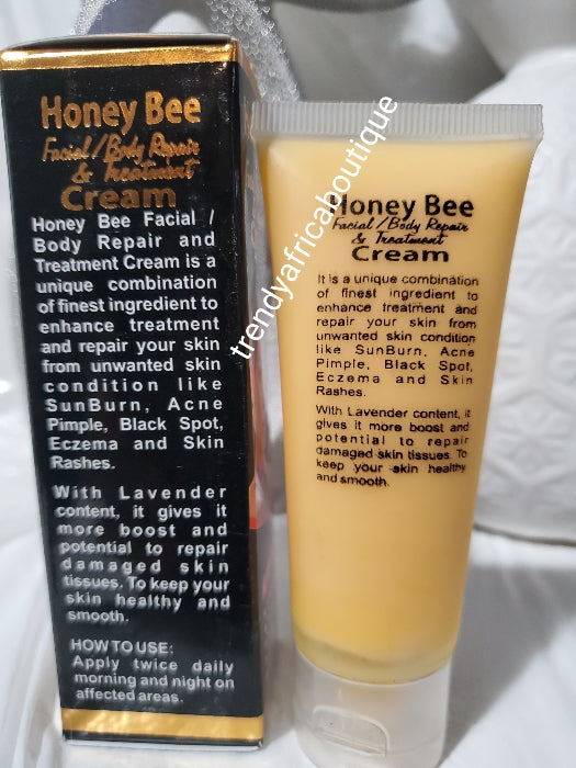 BACK IN STOCK!! X 1 pack sale: Honey bee with carrot extracts face & body repair Treatment cream. Clears black spots,sun burn, acne pimples eczema & rashes,price is for one pack. 💯 satisfaction