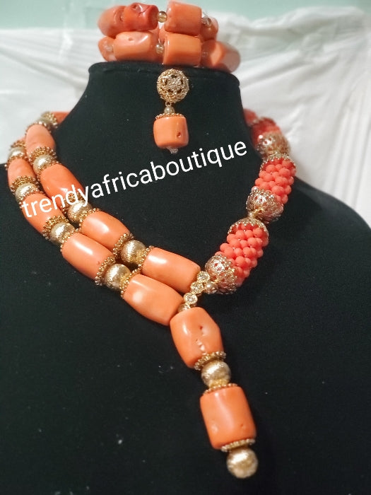 Back in stock EDO Traditional wedding coral beaded-necklace set for celebrant. Come with 2 bracelet and earrings. Sold as a set, price is for the set