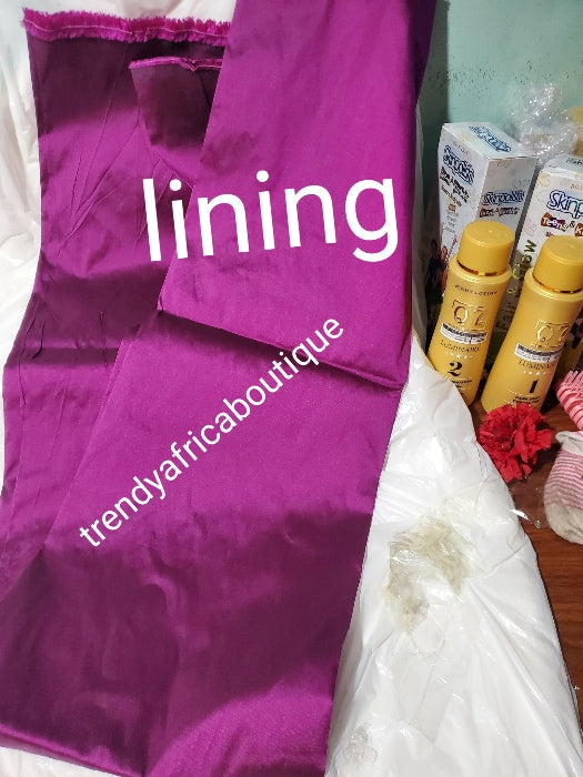 3 in 1 combo sale. 5yds magenta wrapper, net blouse, lilac quality stoned ask oke gele, free blouse lining! Nigerian/Igbo/Delta Traditional George magenta wrapper set. Embellished with crystal stones, quality taffeta silk. Top quality hand work