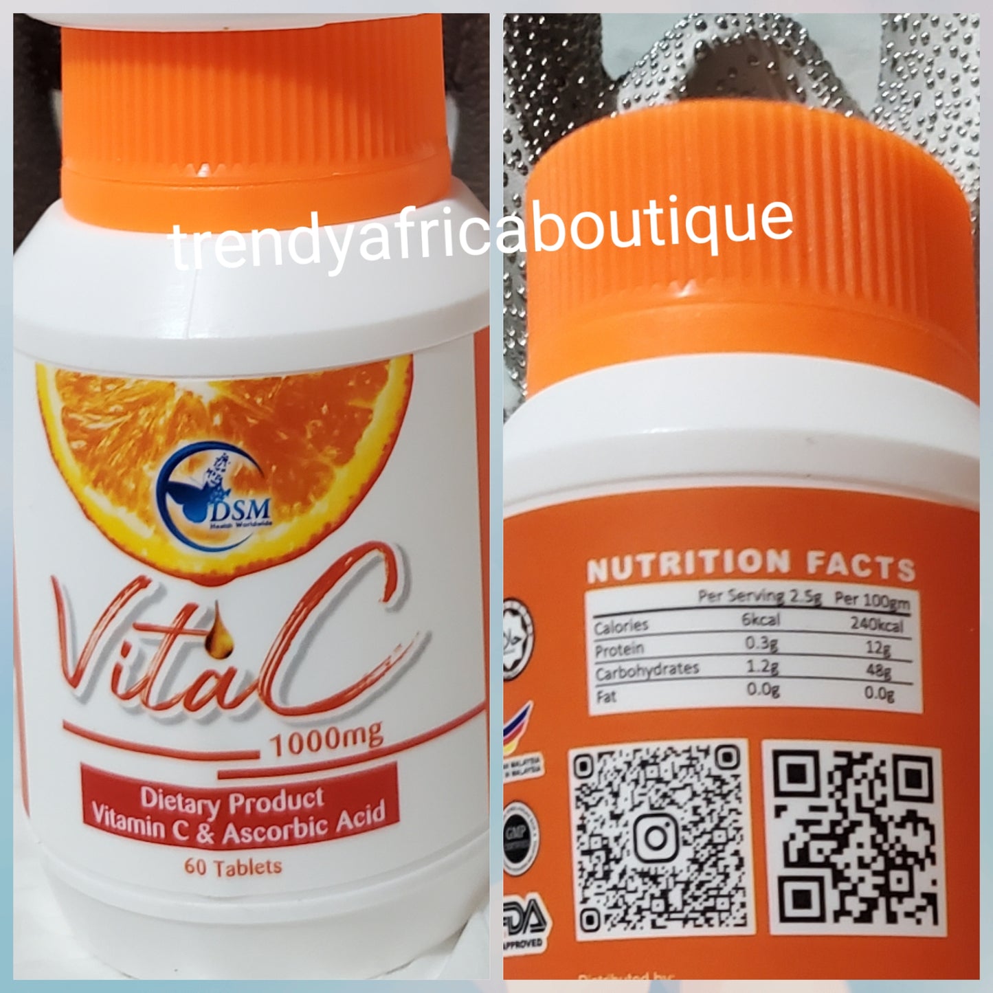 Back in stock Vitamin C ascorbic acid 1000MG TAB. 60 chewable tablets in one bottle. Product of phyto collegen DSM. Excellent supplements