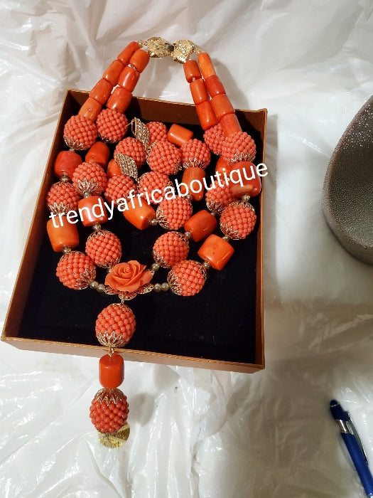 New arrival 2 role coral choker beaded necklace set with nice, beautiful droping. Coral-necklace set includes earrings and bracelets. Nigerian Bridal necklace.