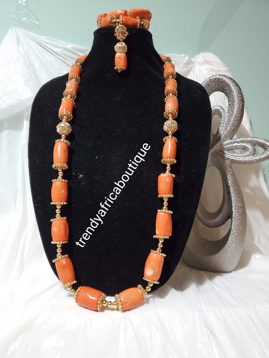 4pcs New arrival long Edo/Nigerian Traditional wedding Coral beaded-necklace set. Long necklace, 2 bracelet and earrings. Price is for the set. REAL CORA. Wedding accessories