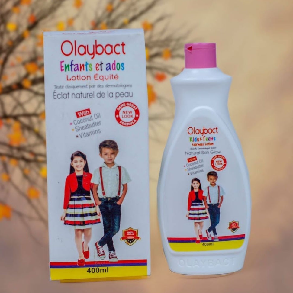 Olaybact kids and teens natural fairness body lotion for 3yrs and up. kids and teens lotion Formulated with natural ingredients to nourish and glow 400ml