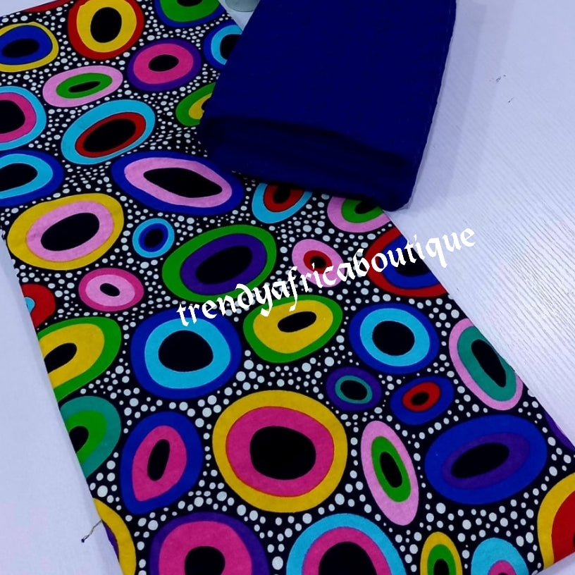 Royal blue Dry lace + multi color pattern Blue African veritable wax print combination pack 3yard ankara and 2 yards dry lace in a pack. Luxuriouse quality ankara. Veritable wax print