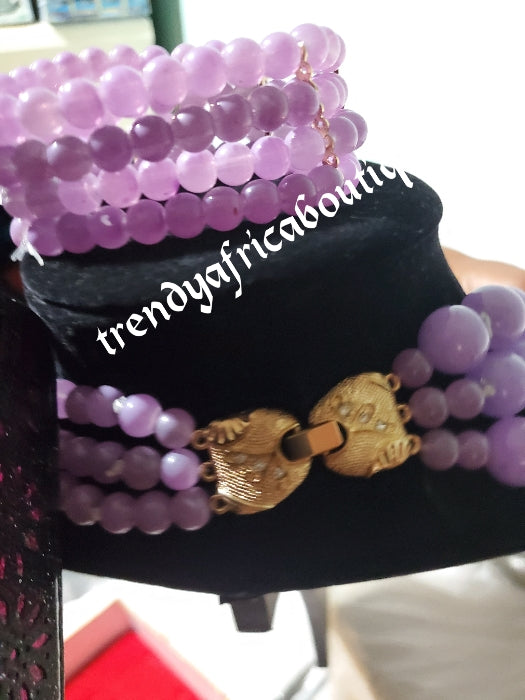 3 rows sweet lilac beaded-necklace set. Earrings, multi rows bracelets and 3 row necklace. Sold as a set. Bridal wedding accessories