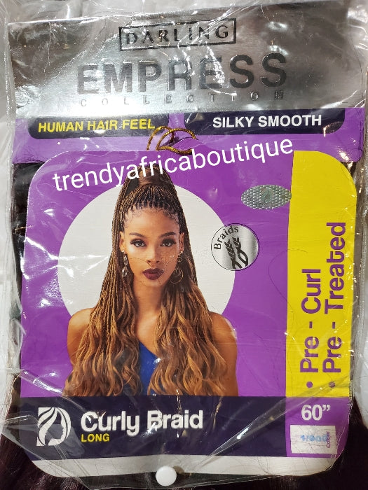 BACK IN STOCK!!! Darling EMPRESS pre-curl, pre-treated curly braiding hair, 60" long color 1/600 as in photo. Price is for one pack