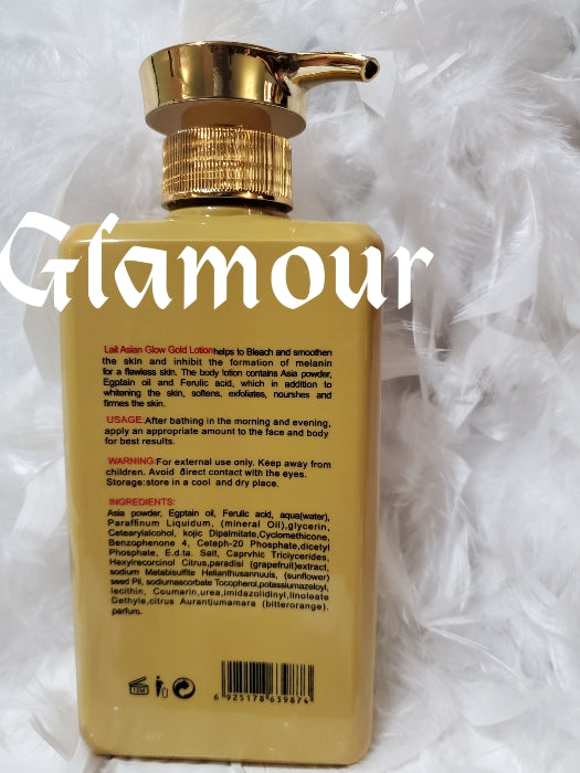 Lait Asian Glow body lotion Gold with egyptian oil, asia powder bleaching and glowing milk 500mlx1 spf60. For face and body