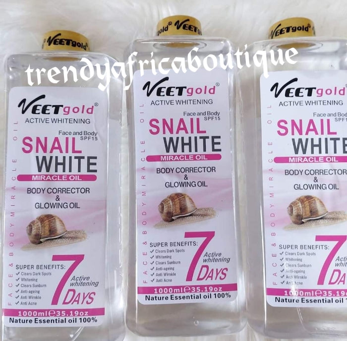 Original VEET GOLD Snail white body correcting & glowing oil spf 15. 1000 ML bottle. Serum/oil is good for face and body