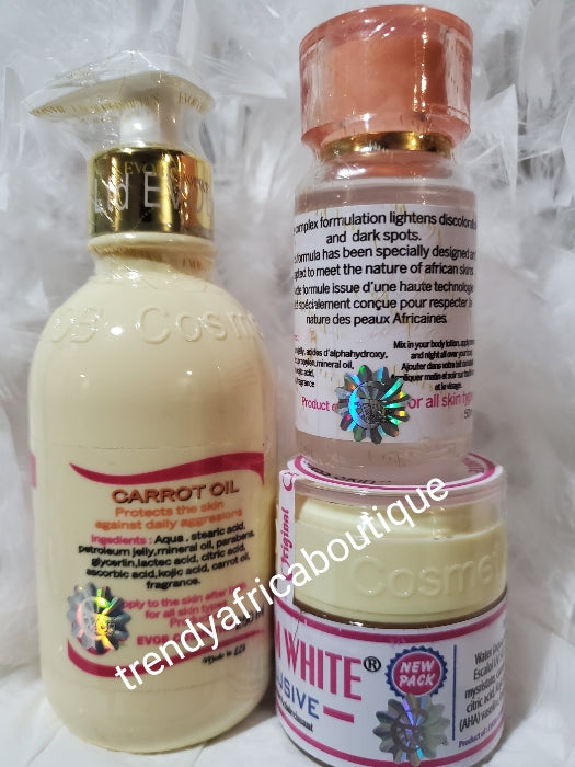Original 3pcs set: Madam white Exclusive flawless skin set with CARROT EXTRACTS. Super whitening Body Lotion 250ml, serum 60ml & face cream 60g