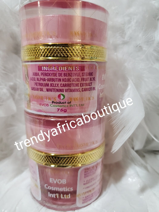 3pcs. Set:EVOB British White Royal Solution, Maxi white Carrot with innovative Body milk plus formula. 500ml lotion, + deep exfoliating shower gel carrot + face cream 5 to 6 shades irresistible white& glow. Treat white dots and stretch marks.