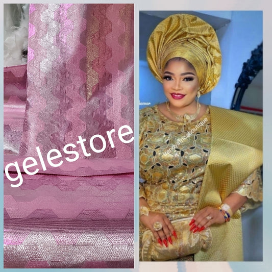 Onion pink/ pink Latest Ajoke Sago Gele 2 in 1 pack. Lazer cut edges, stylish & elegancy sold per pack for head and shoulder piece.