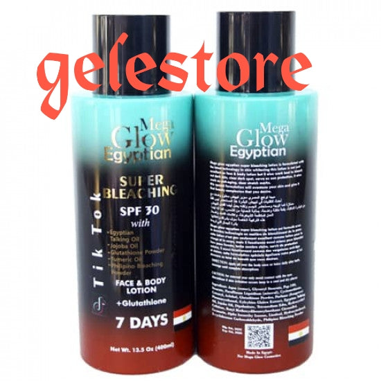 Mega Glow Egyptian Super Bleaching face & body lotion with spf30. With philipino bleaching powder, egyptian talking oil and more. 7 days action.400mlx1