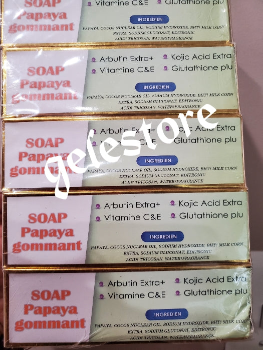 X 1 soap. Alpha arbutin papaya soap. New Look 3 days white exfoliating wirh apricot seeds.