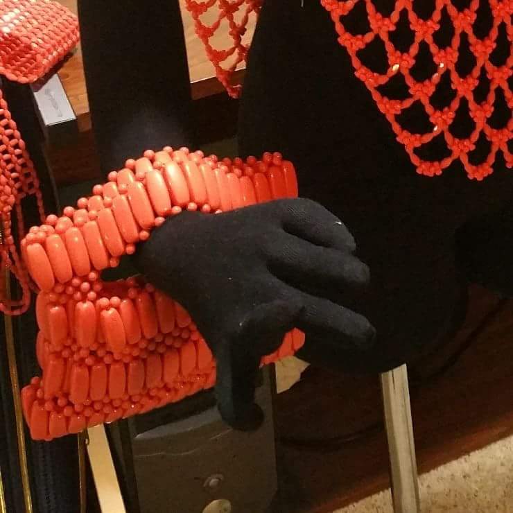 Edo/Benin Bridal hand beaded Coral clutch/purse. Nigerian traditional wedding coral hand clutch. Coral-necklace