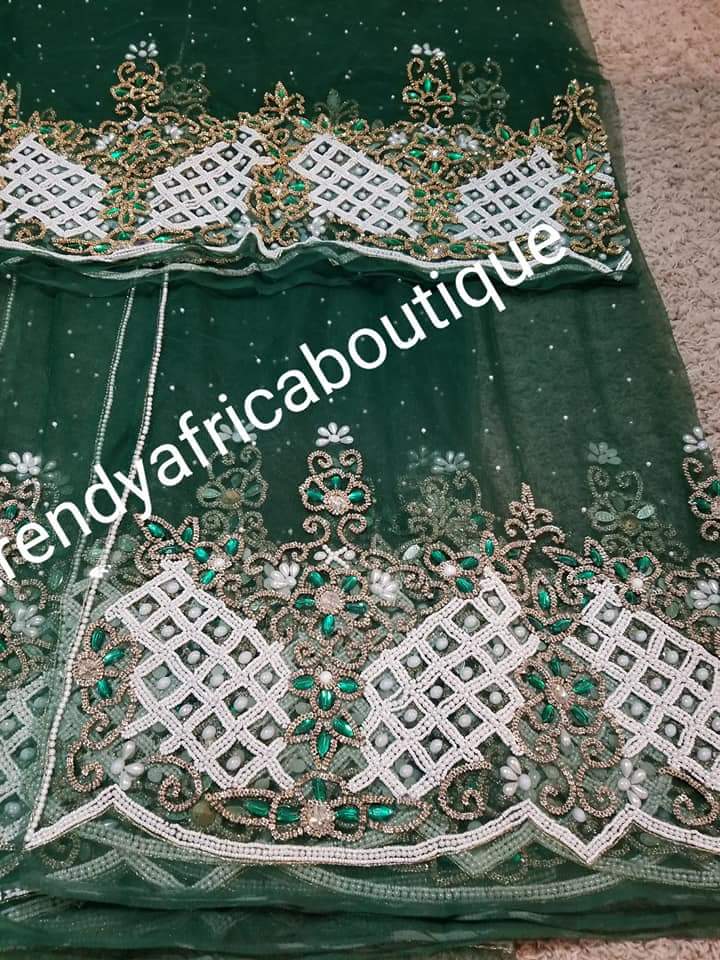 Clearance Net George: Nigerian VIP net Beaded and Hand stoned George wrapper. . 5yes + 1.8yds matching net blouse. Sold as a set. Beautiful Green net George