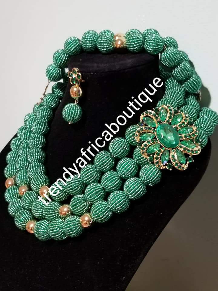 SALE: 3pcs. Hand Beaded-Necklace set. Nigerian/African Traditional wedding bead. Coral-necklace set