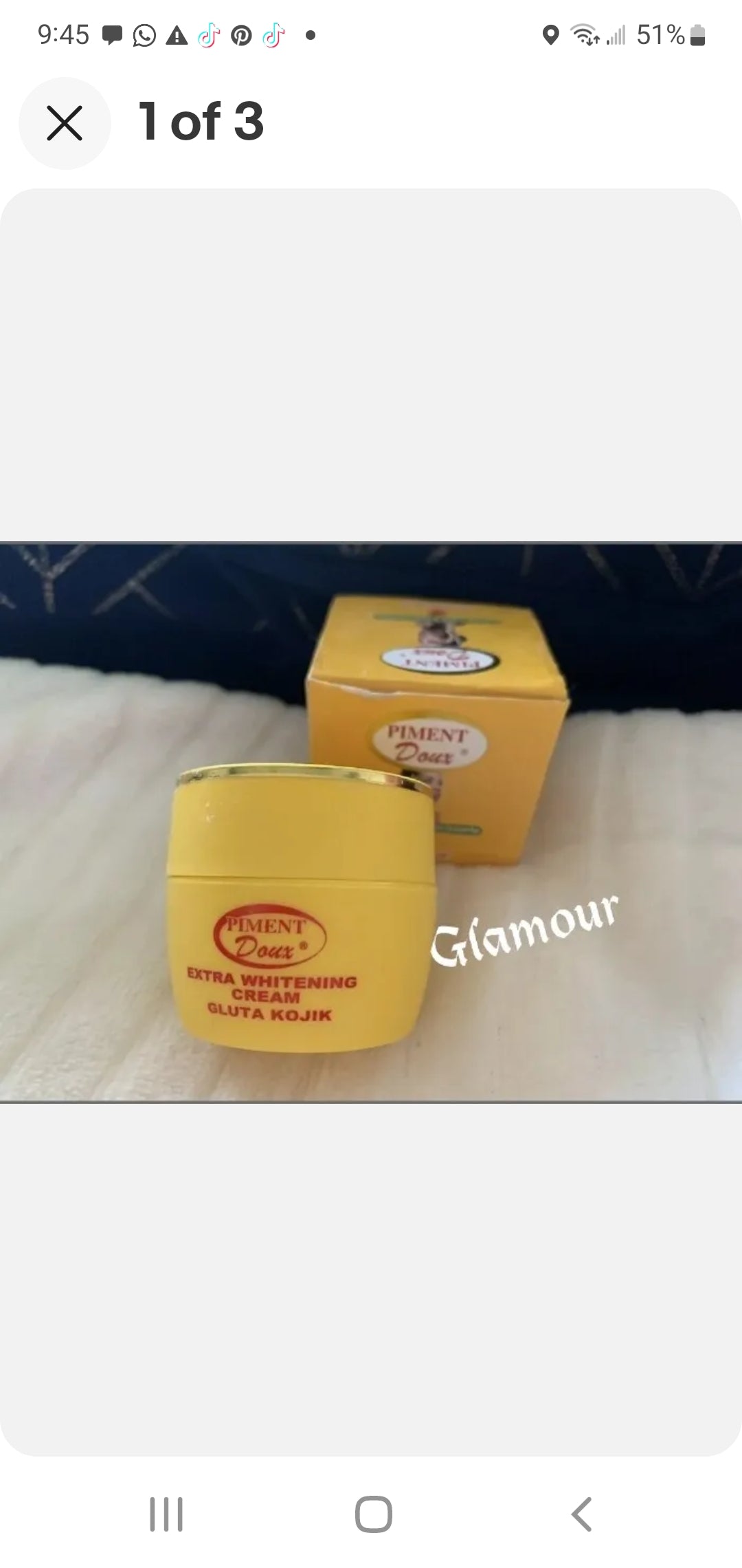 6 in 1 combo of Piment doux classique lotion, serum, face cream, knuckle cleanser, soap and tube cream. Super lightening, and clears hyperpigmentations areas