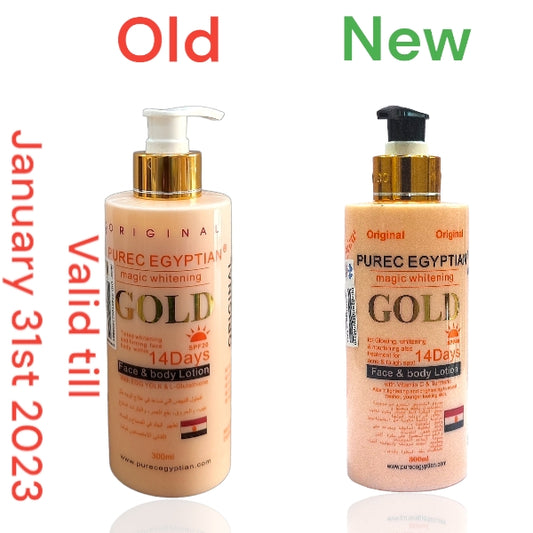 SDGL RECENTLY CHANGED THE PUREC EGYPTIAN MAGIC GOLD LOTION PUMP TO BLACK.