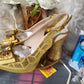Europe size 38 GOLD ITALIAN shoe & bag set. Platform heal with matching stylish handbag embellished dazzling crystals. Comfortable and well balanced shoe. True to size.  4 inches platform heal. Shoe/bag. Nadia ferri made in Italy
