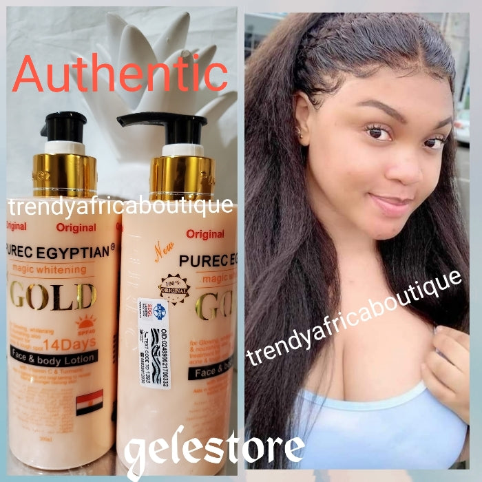 BEWARE OF FAKE!!! AUTHENTIC Purec Egyptian whitening magic GOLD NOW with Vitamin C, Tumeric, egg yolk, glutathione body lotion 300mlx 1 bottle sale. Includes treatment for acne and spots, skin whitening and glowing