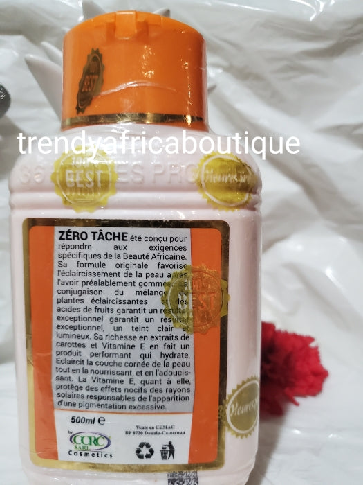 36 heures propre, zero tache/spots lightening body Lotion formulated with carrot and vitamin E 500ml x 1