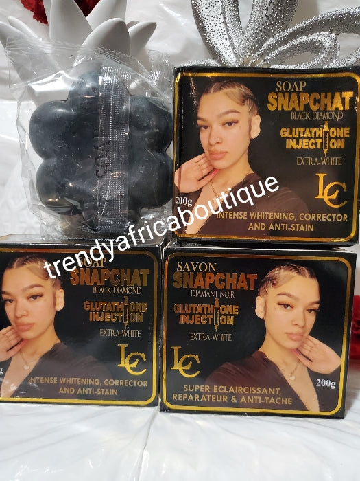 4pcs set: Lait Snapchat Black diamond body Lotion 500ml,  soap 200g,Snap chat serum & face cream Beauty without filter. Extra Strong whitening milk with glutathion injection
