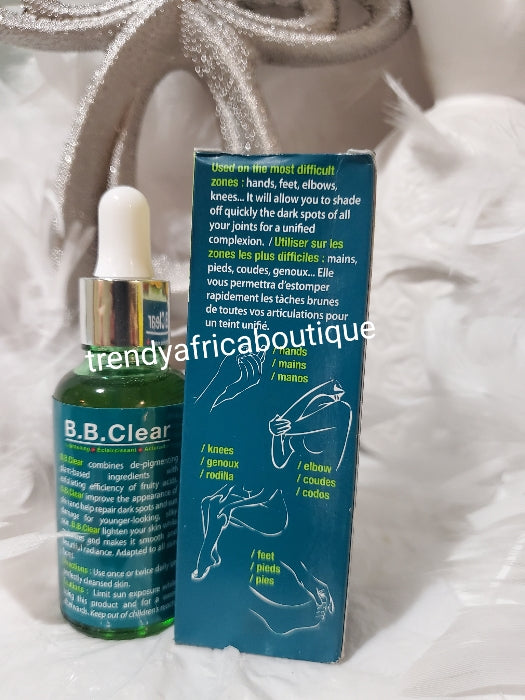 2pcs B.B. Clear AHA Unifying Serum/oil & BB CLEAR face cream. Super effective. Vit. C. Tough on removing Sturborn black spots from elbows, knees, inner thighs, armpits  with exfoliating efficiency of fruity acids 30mlx1.