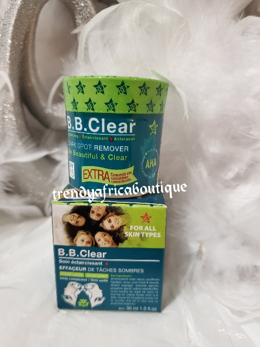 2pcs B.B. Clear AHA Unifying Serum/oil & BB CLEAR face cream. Super effective. Vit. C. Tough on removing Sturborn black spots from elbows, knees, inner thighs, armpits  with exfoliating efficiency of fruity acids 30mlx1.