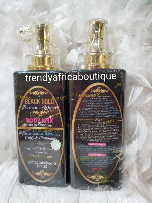 Black Gold prestige white Body milk 10X Whitenizer Xtreme intense whitening with argan oil and whitening vitamins. Unify and illuminate. Lotion 550ml x 1 bottle. New bottle