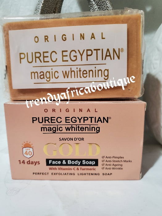 Original purec Egyptian whitening face and body soap with L-Glutathion, vit. C and turmeric 160g bar x1. Anti black spot, skin glowing and firmimg