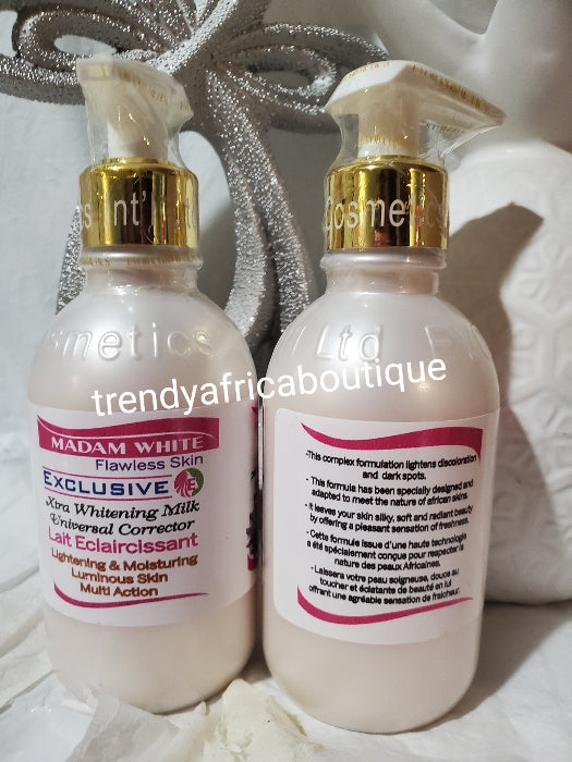 2-teiliges Set: AUTHENTISCHE Madam White Exklusive Universal-Korrektur-Körperlotion für makellose Haut und NEUES VERPACKUNGSSERUM 60 ml. Anti schwarze Flecken, super Aufhellung