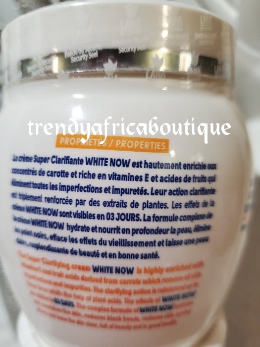 One cup; AUTHENTIC LANA WHITE NOW CLARIFYING CUP CREAM SUPER RAPID, TRIPLE ACTION 300G X 1 CUP. BETA CAROTENE, FRUIT ACID & PLANT EXTRACTS
