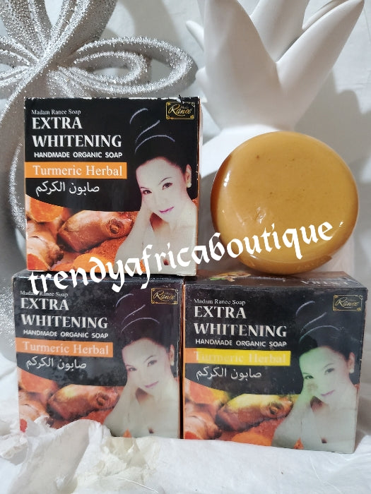 X2 bar of Madam Ranee turmeric Herbal soap, Extra whitening hand made organic soap. Powerful herbal soap for glowing and acne treatment. 100g x 2