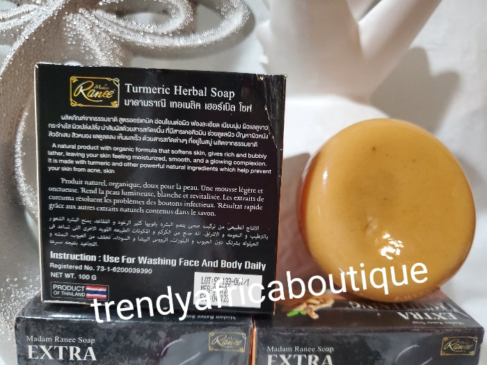 X2 bar of Madam Ranee turmeric Herbal soap, Extra whitening hand made organic soap. Powerful herbal soap for glowing and acne treatment. 100g x 2