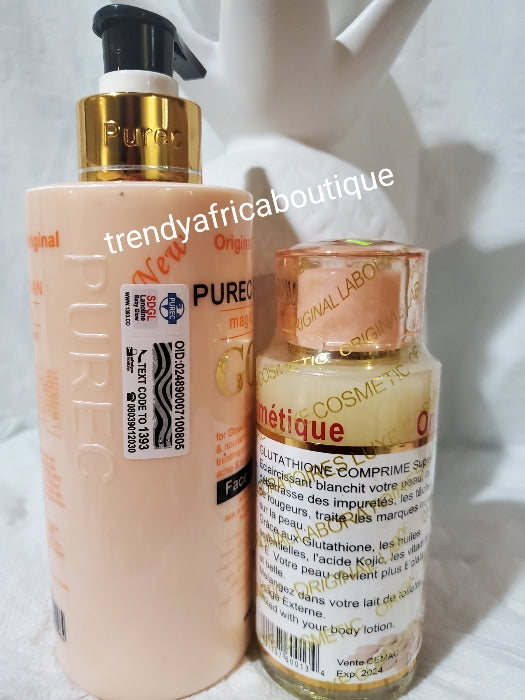 2in1 Purec Egyptian Magic GOLD, Gesichts- und Körperlotion 300 ml + Glutathion Comprime Concentre Serum/Öl 120 ml, perfekte Kombination