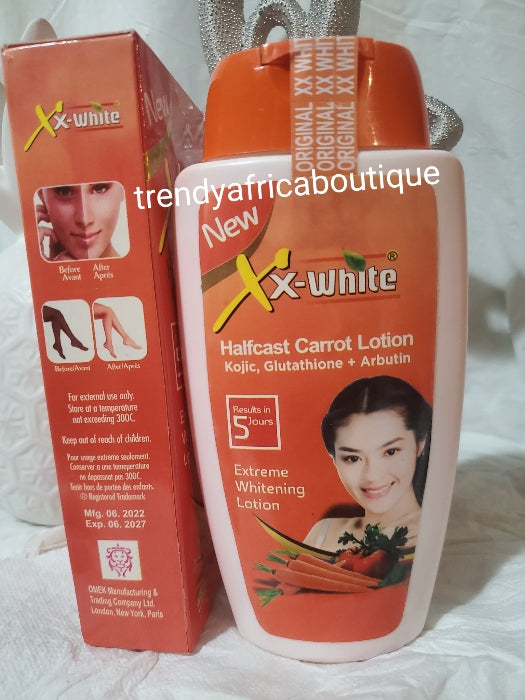 XX- white Halfcast carrot body lotion,  5 days action. glutathion, arbutin, glutathione. 400mlx1