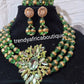 3 rows choker beaded-necklace,  Earrings,& bracelets. Sold as a set. Bridal wedding accessories Green/gold accessories