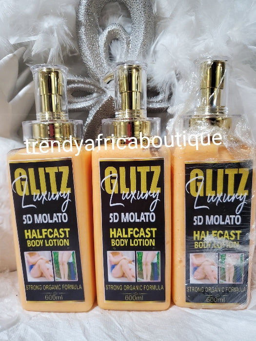 White & Glow combo: 2pcs GlitzLuxery 5D molato half-cast Body lotion 600ml ORGANIC FORMULA & Perfect Glow whitening serum with Argan, carrot & kojic oil 50ML X 1