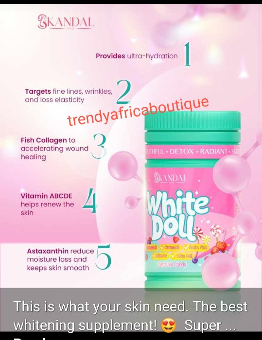 BACK IN STOCK New product alert:Skandal White Doll whitening, antioxidants, smooth, youthful, radiant complexion, anti acne and spots supplements 800gx1 jar sale.