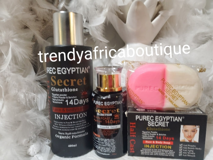 3pcs set Original Purec Egyptian secret Half-Cast face & body lotion! 400ml x1 spf20, serum & half cast soap