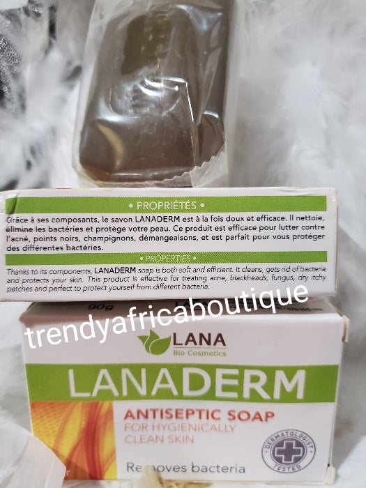 X 2 soap LANADERM Antiseptic soap. Removes bacteria, black heads, fungus, acen, itachy patchy and more 60g x 2 soap